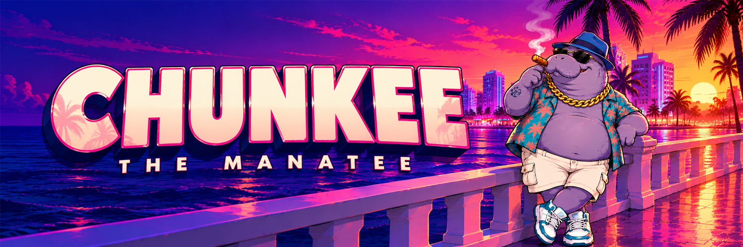 CHUNKEE THE MANATEE — neon Vice City banner